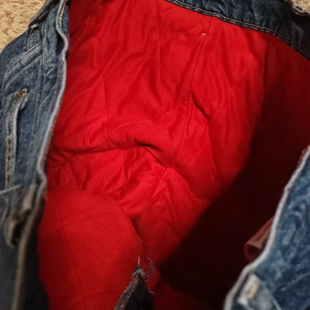 Wrangler Rugged Wear Jeans Mens‎ 38x30 Blue Quilted Red Lined Insulated Denim